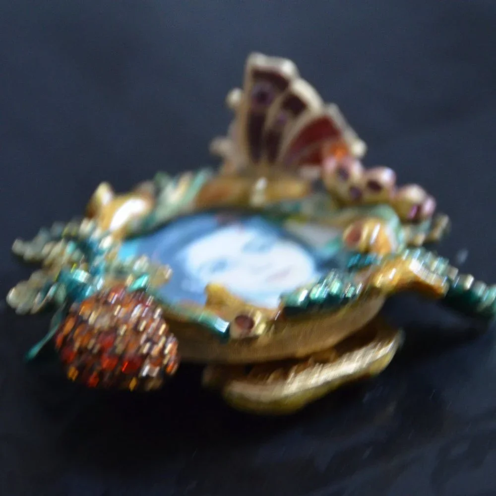 RETIRED JAY STRONGWATER FLORAL FLOWER BUTTERFLY STRAWBERRY CRYSTAL ENAMEL FRAME